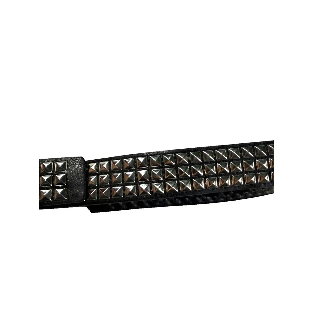 Studded Belt Mens 36 Black Faux Leather Y2K Punk Grunge